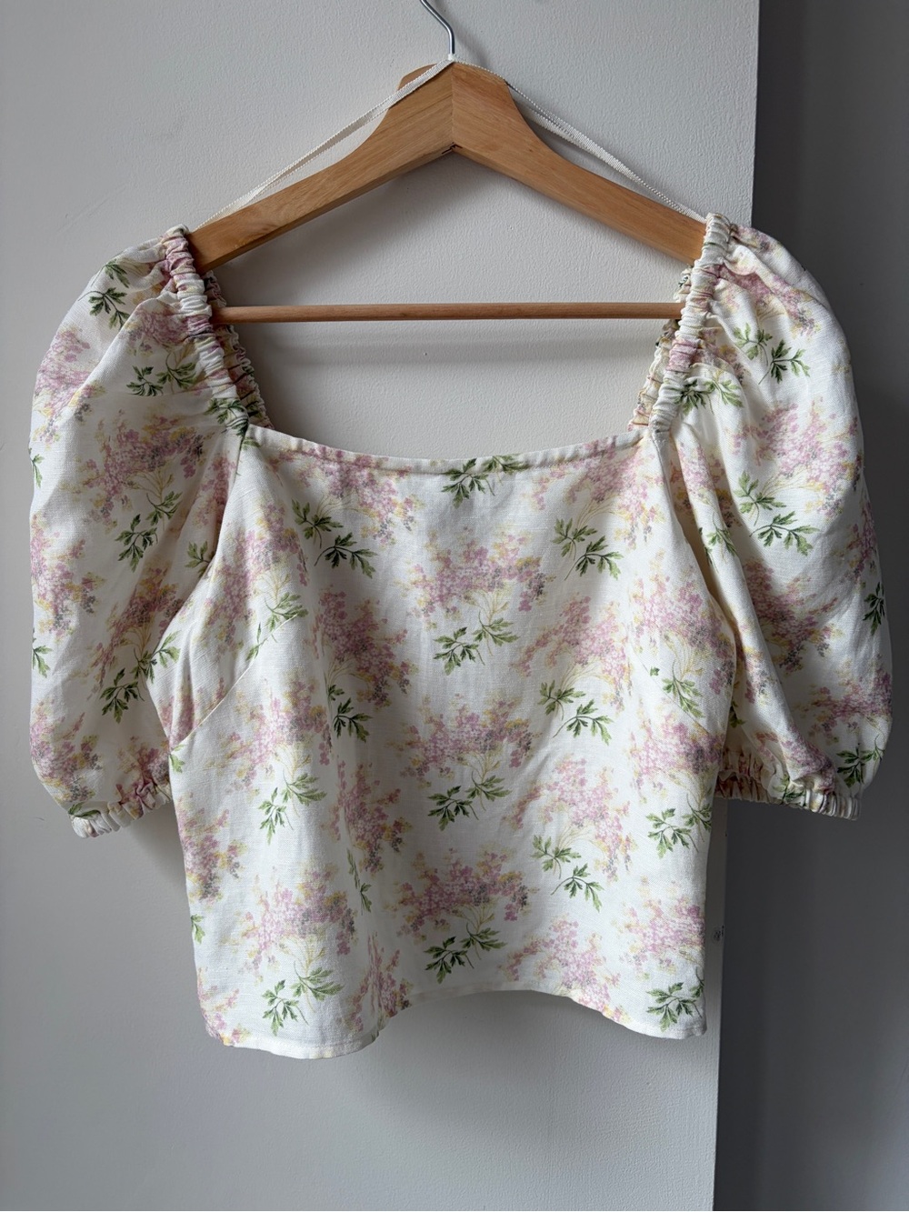 & Other Stories Linen Puff Sleeve Floral Top